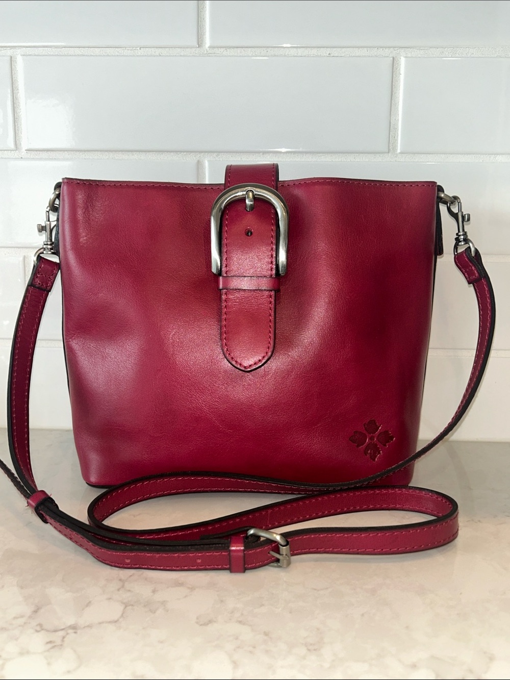 Patricia Nash Irving Leather Bucket Bag berry red handbag
